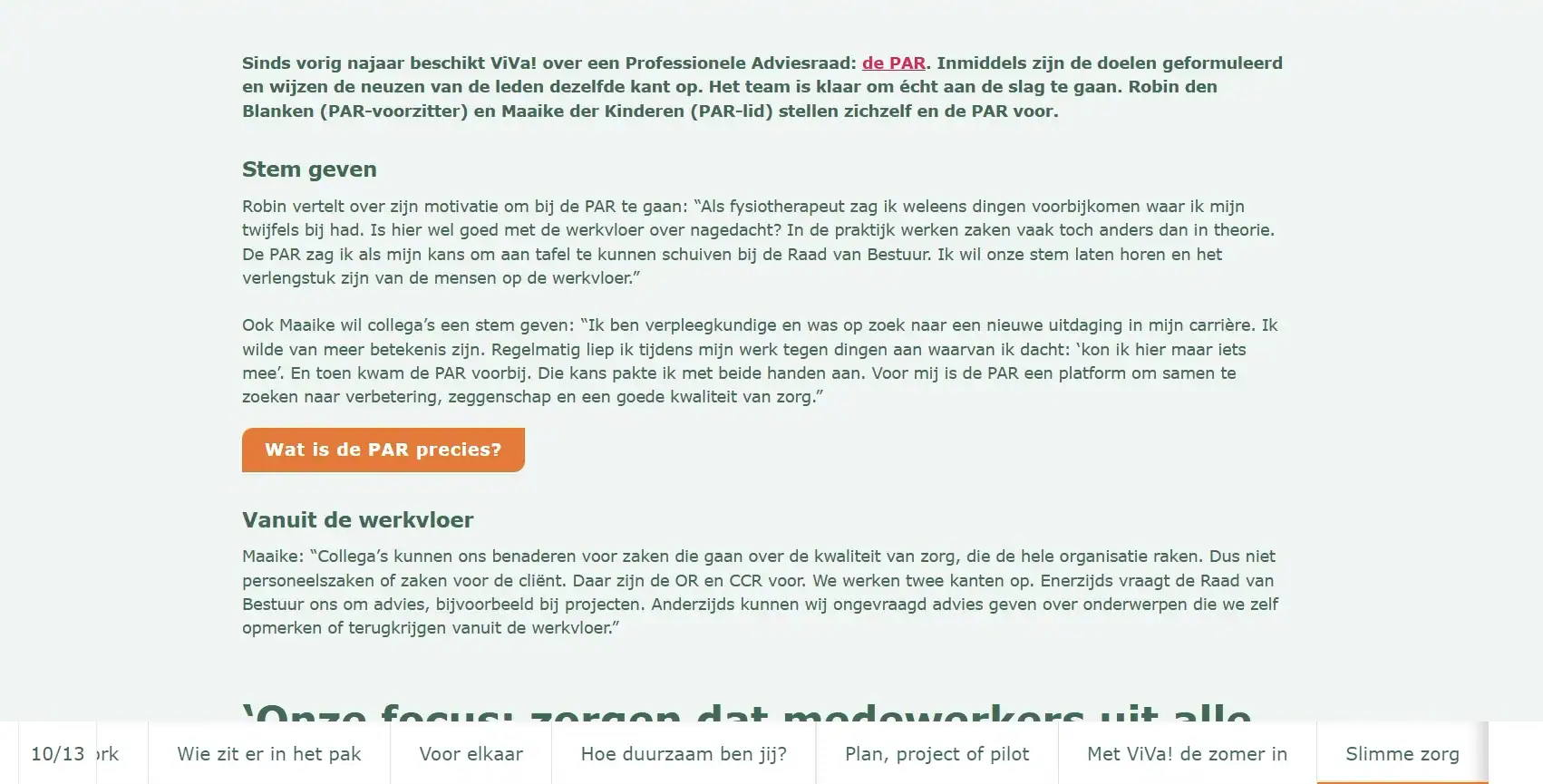 Artikel voor het personeelsblad van Viva! Zorggroep
