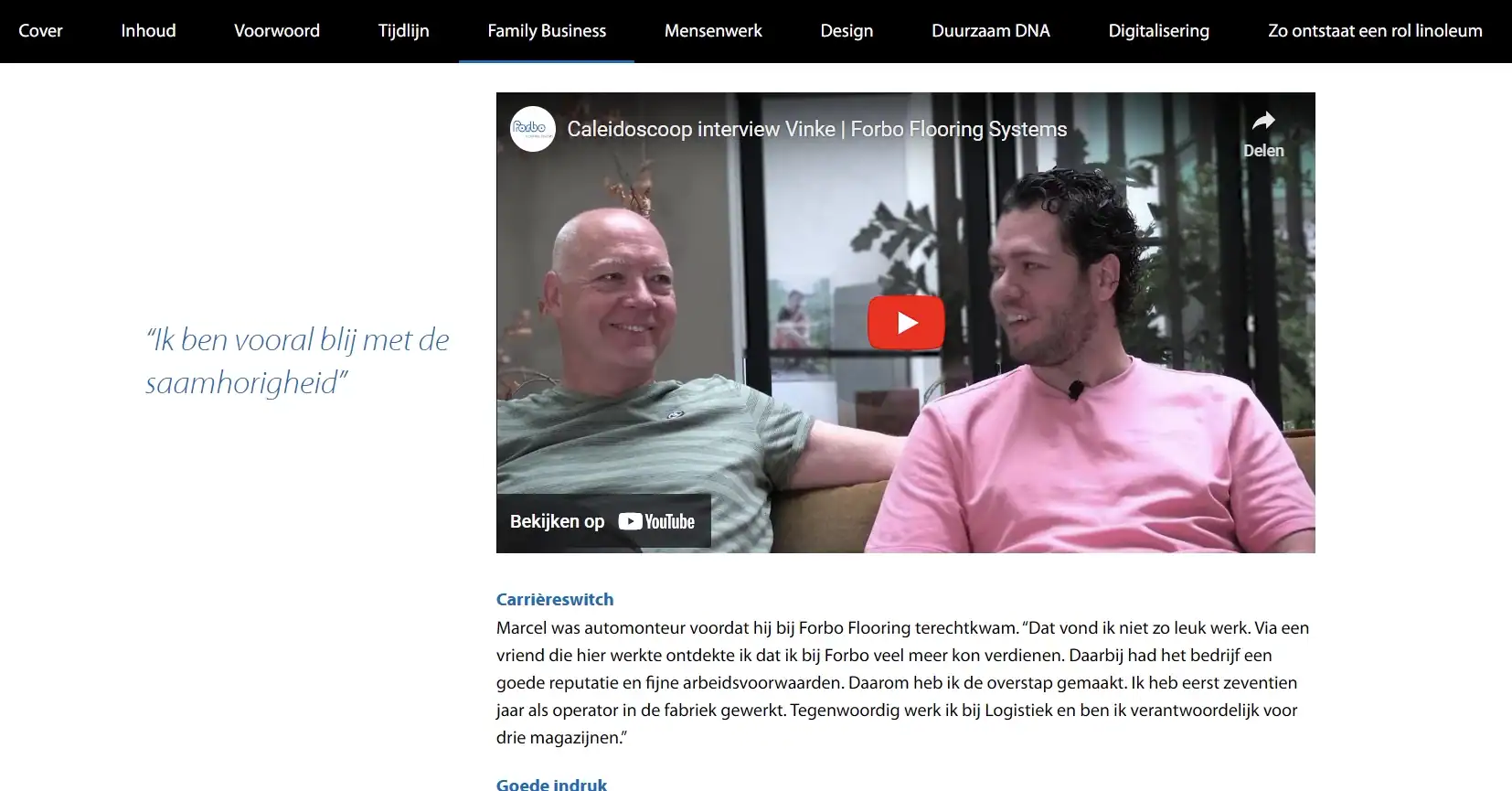Video en artikel voor het personeelsblad van Forbo Flooring.